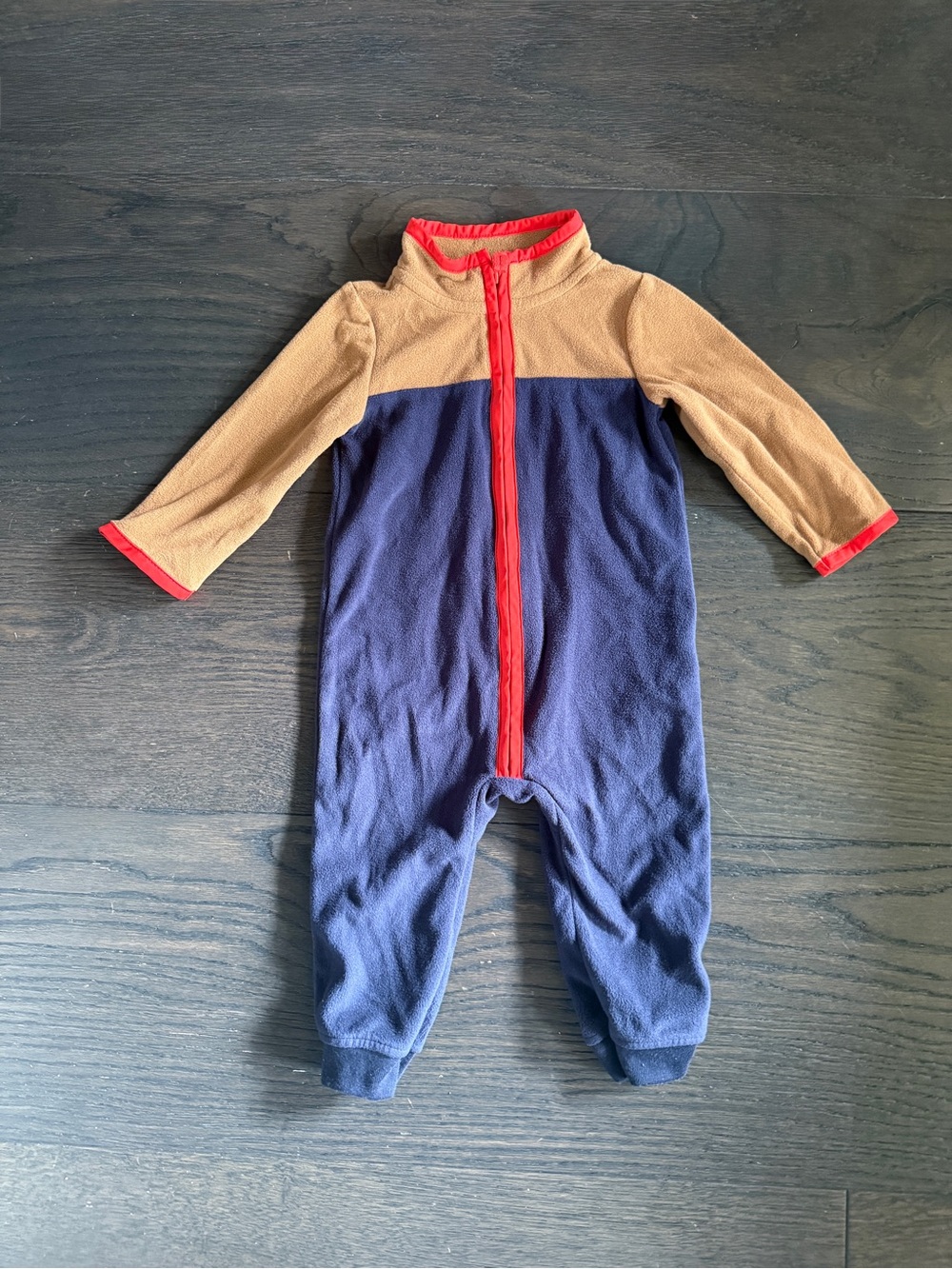 Carter's Navy and Tan Fleece One-Piece with Red Trim